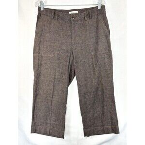 Coldwater Creek Linen Boho Capri Pants Women Sz 8 Button Earth Brown Lightweight